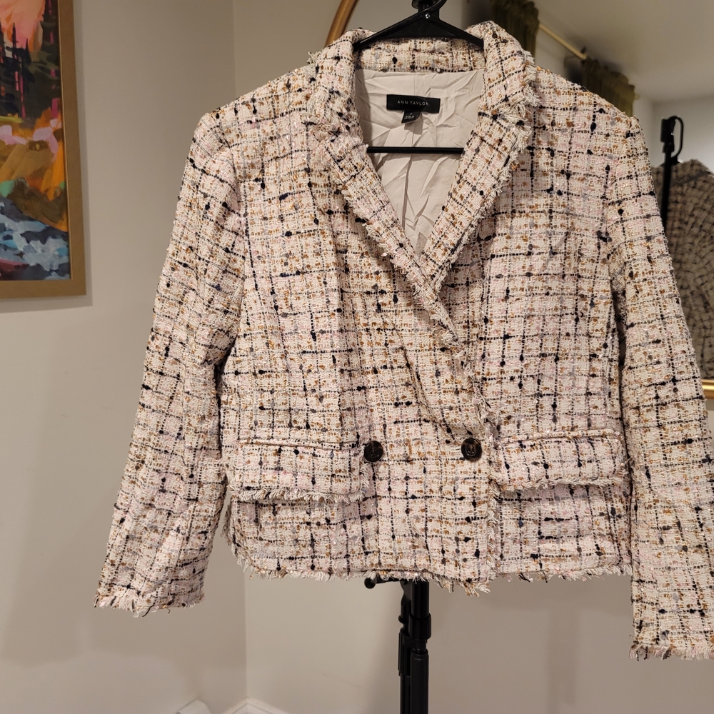 ANN TAYLOR Multicolor Tweed Double-Breasted Blazer Size 8